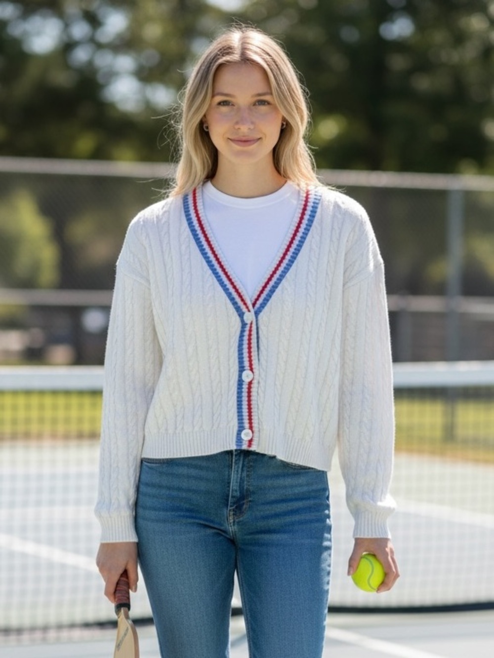 Prince Pickleball x Target Cropped Cardigan Stripe Trim Preppy Country Club M